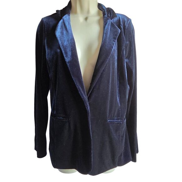 TAHARI Navy Blue Velvet Blazer Jacket | Single Button Formal Office Small (S) - Picture 2 of 13